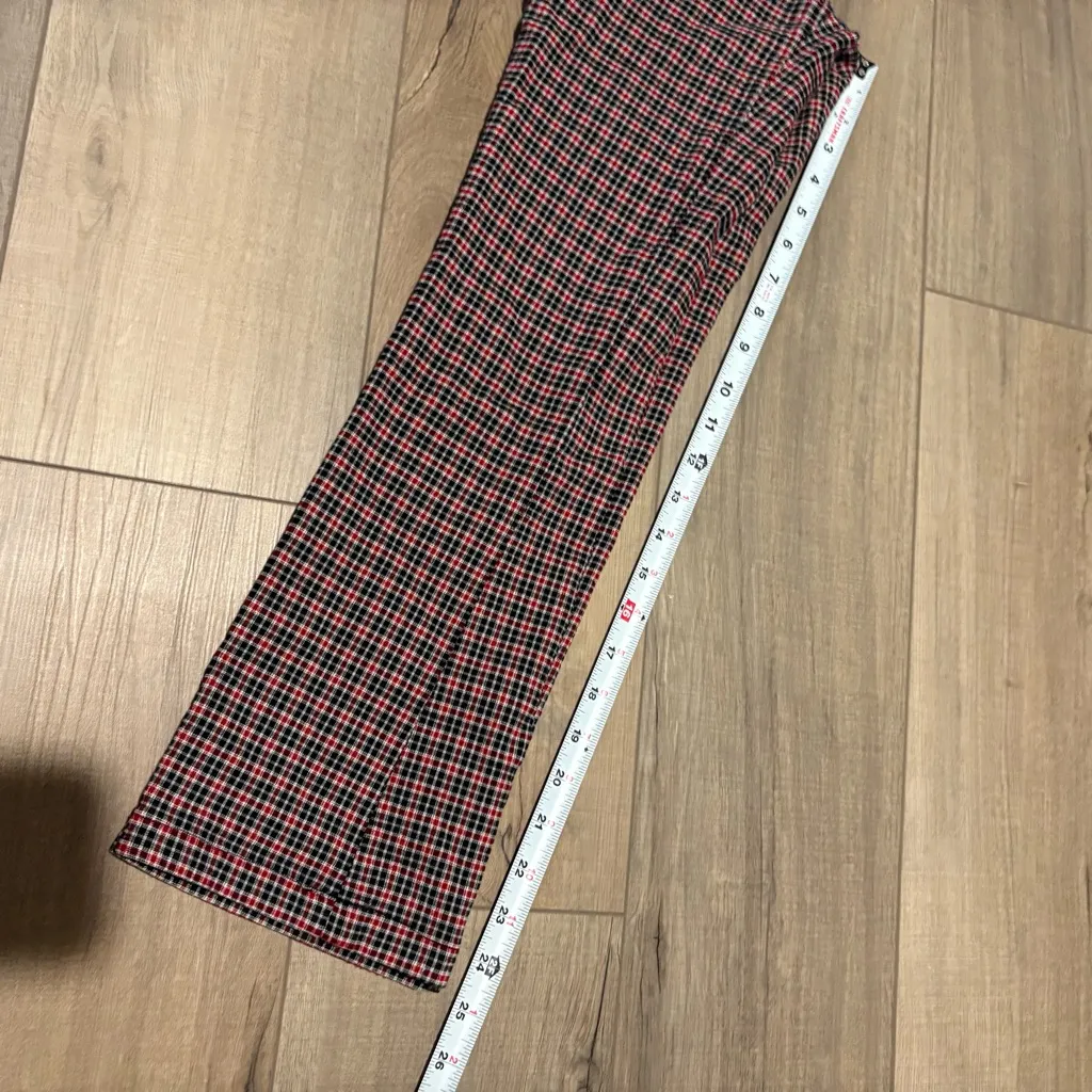 Urban Outfitters Plaid Stretch Crop‎ Kick Flare Pants red black Sz 0 - Image 9
