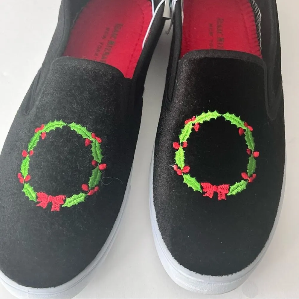 Isaac Mizrah Embroidered Holiday Wreath  Memory Foam Slip ON Sneakers Sz 7 - Image 13