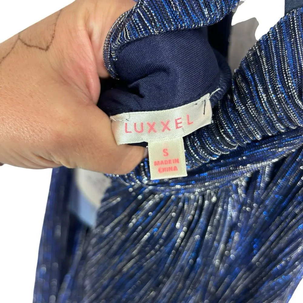 NWT Lulus Stunner Shiny Metallic Backless Maxi Dress Blue Prom Homecoming Size S - Image 8