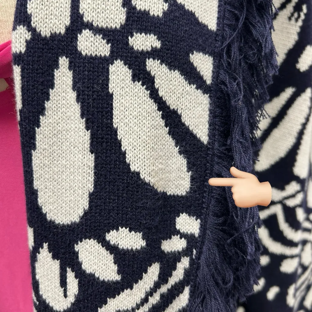Boden Navy and White Fringed Jacquard Open Topper Cardigan Size 14 - Image 5
