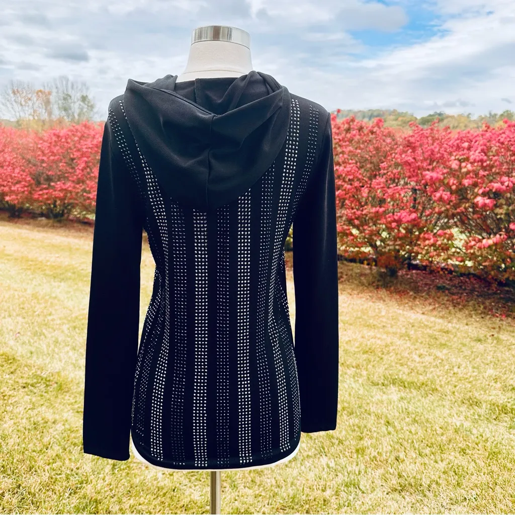 VOCAL Black Knit Hoodie Black & Gunmetal Tone Rhinestones - Image 6