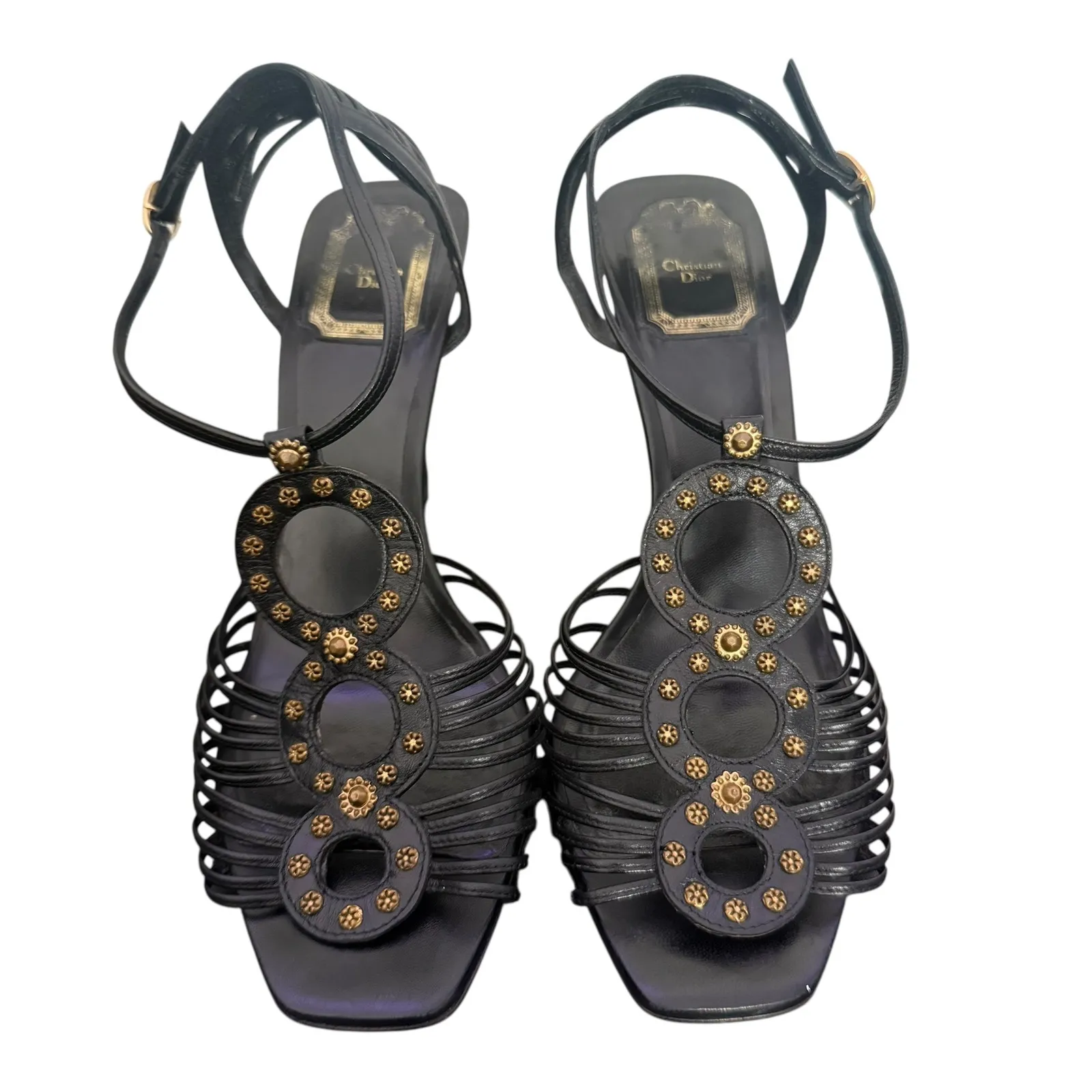 Dior Christian  Black Strappy Open Toe Sandal Heels Size 40 Studs Ankle Strap‎ - Image 5