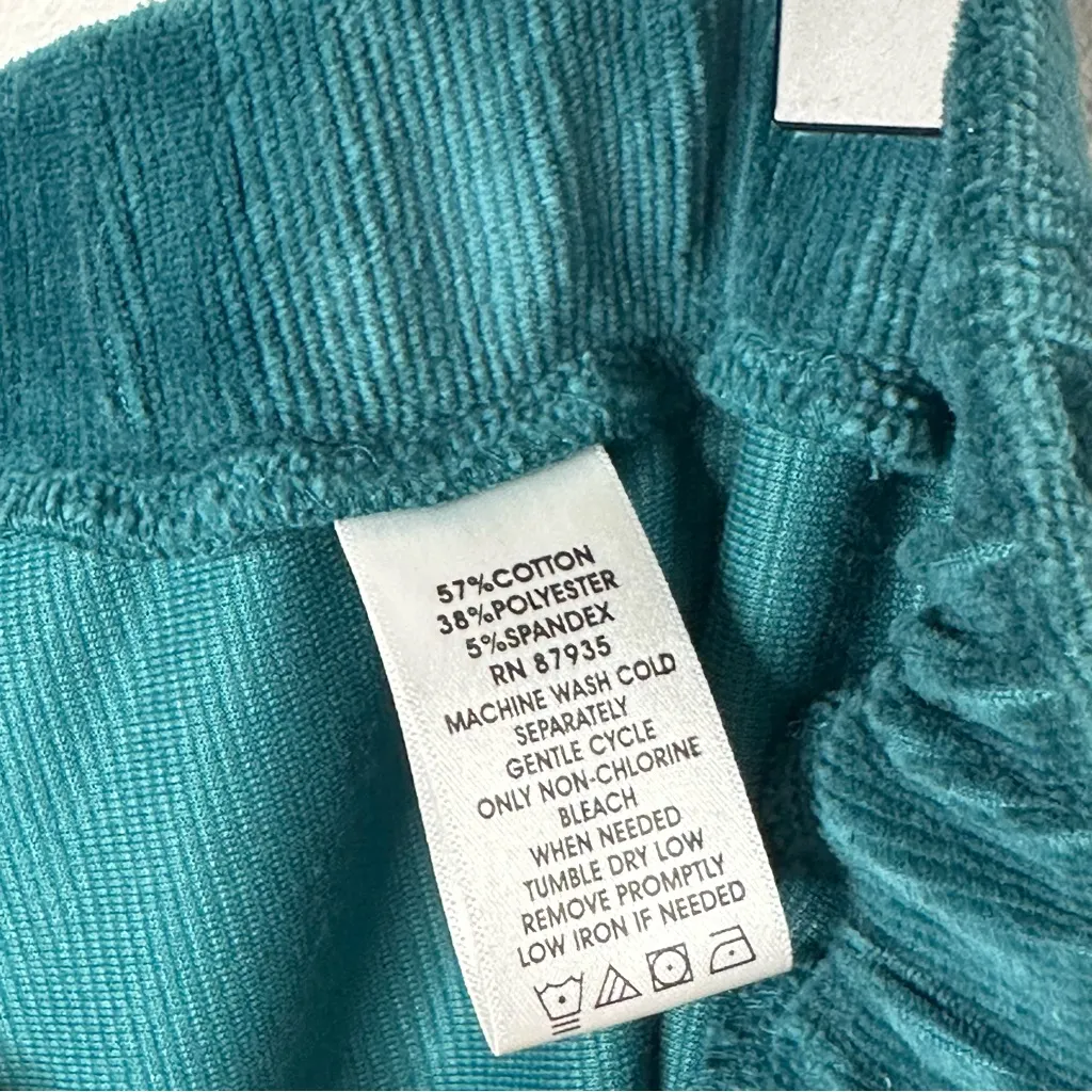 Susan Graver Teal Velvet Pants Stretch High Rise Pull On Wide Leg Soft L Green - Image 6