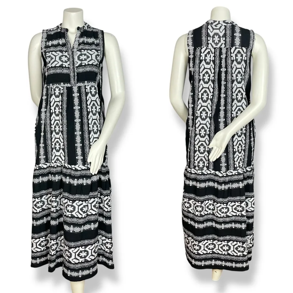 Elan Dress Cover-Up Woven Design Black White NO TIES Sleeveless Women Small Boho - Image 4