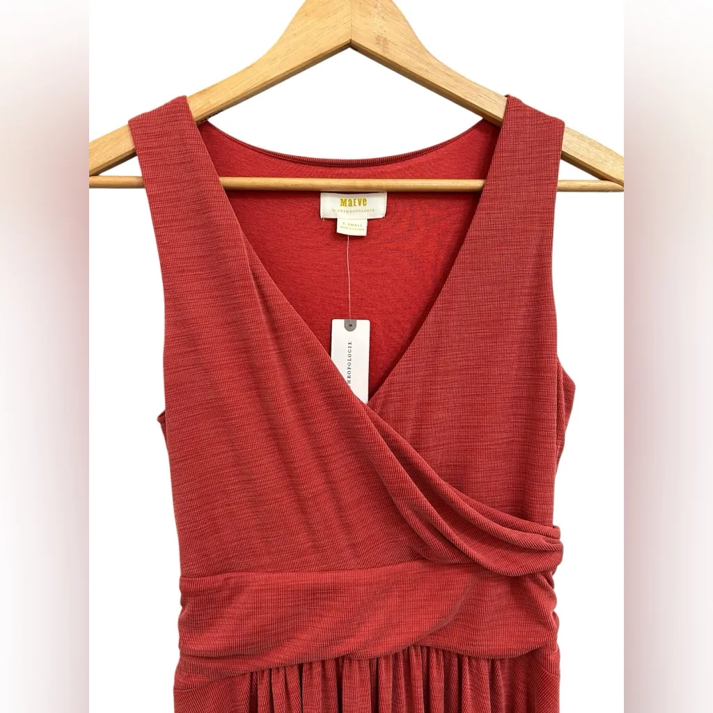 Maeve Anthropologie‎ Women’s V Neck Burnt Orange Midi Nora Modal Blend Dress XS - Image 2