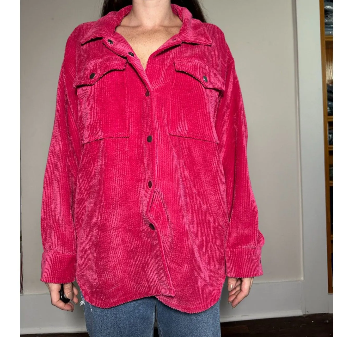 Wild Fable Hot Pink Corderoy Button Up Shirt Jacket Size XXL - Image 2