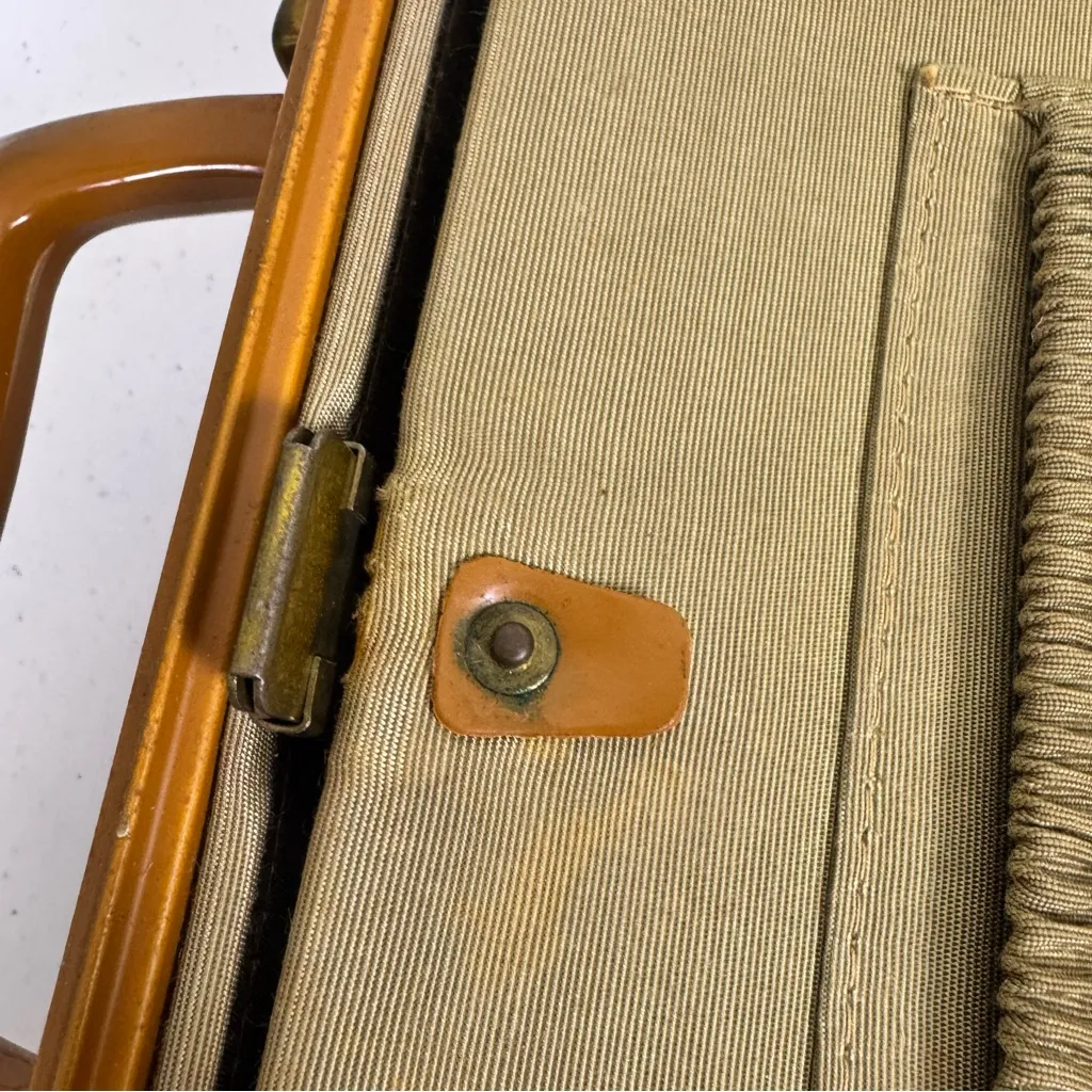 Samsonite Vintage Luggage Train Case 1940s USA Shwayder Bros Leather Look Deco Tan - Image 13