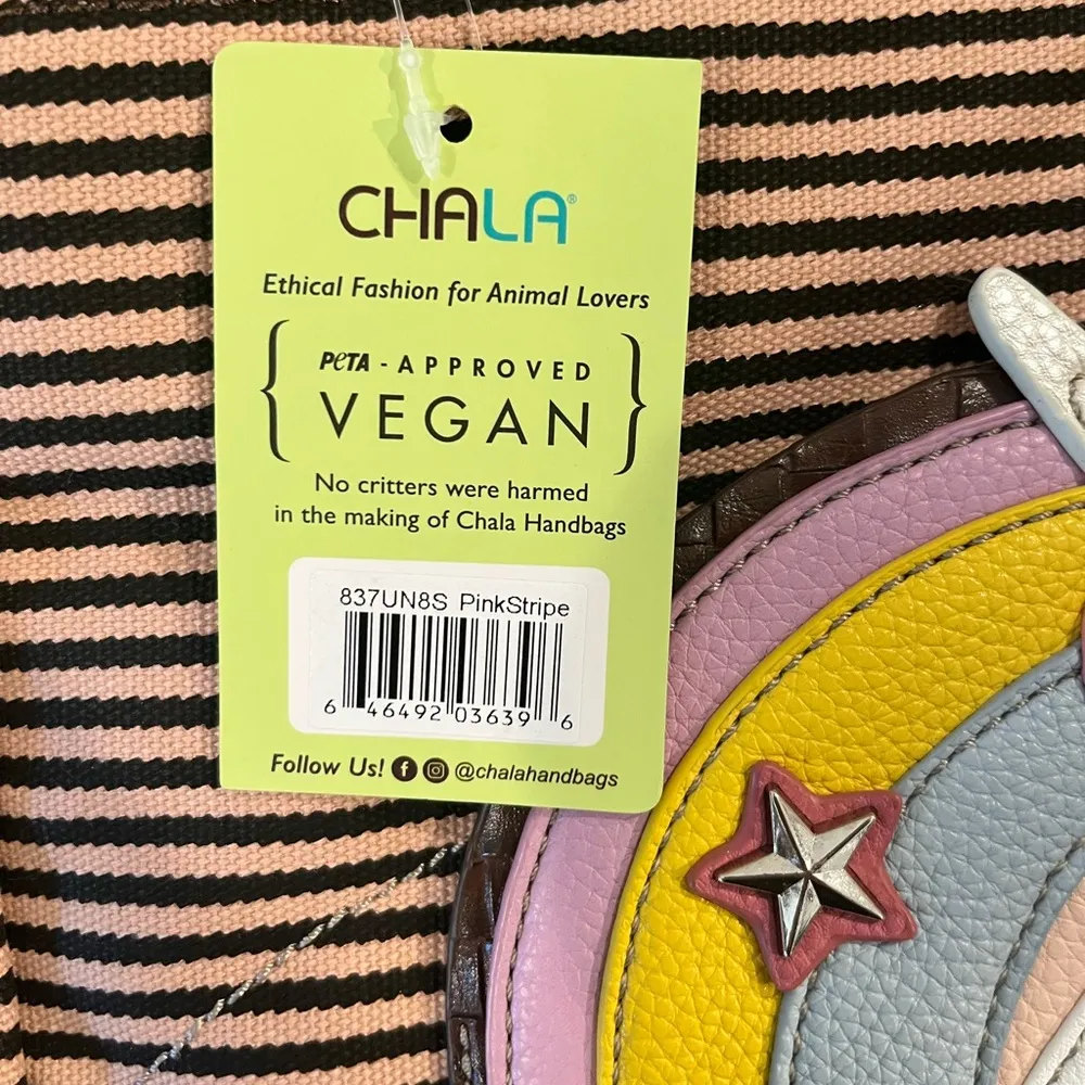 NWT Chala Vegan Leather Canvas Unicorn Appliqué Crossbody Tote Bag School Work Brown - Image 6