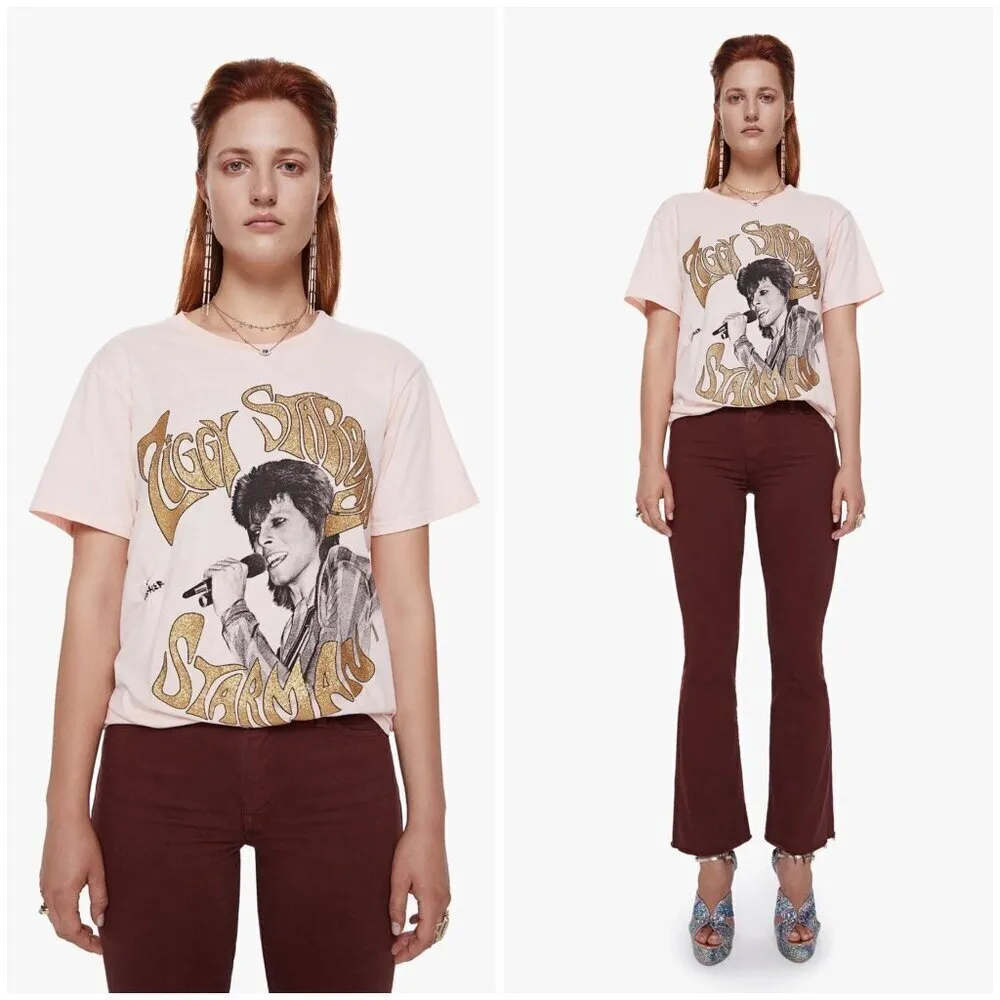 💕BOWIE x MOTHER💕 The Rowdy Glitter Graphic Tee ~ Starman Small S NWT Pink - Image 2