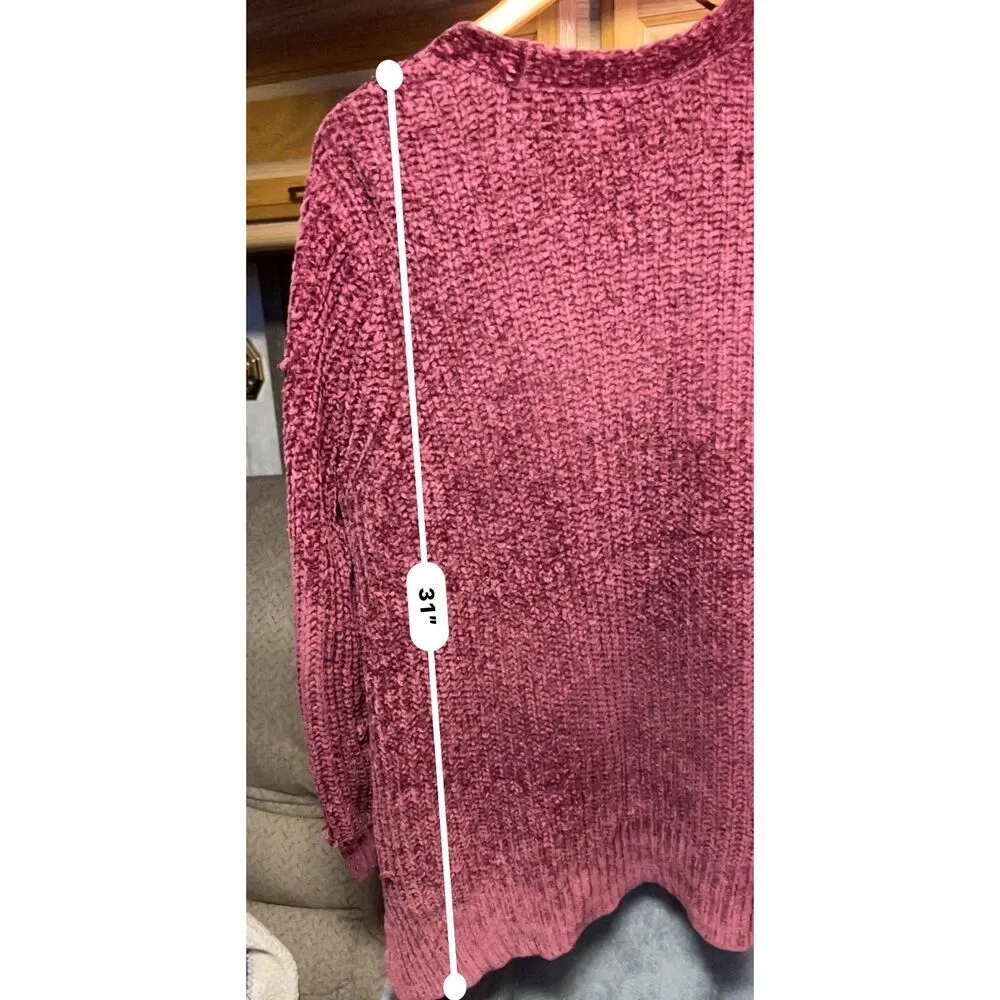 Seven7 Women's Chenille Cardigan Sweater, Burgundy, Size Medium (Minor Pulls) - Image 13
