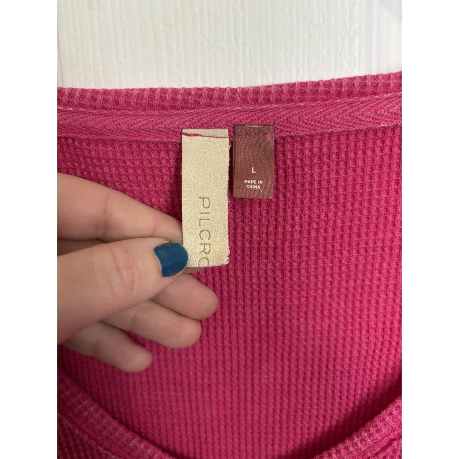 Anthropologie Pilcro Pink Notched Waffle Knit Long Sleeve Thermal Top Size Large - Image 4