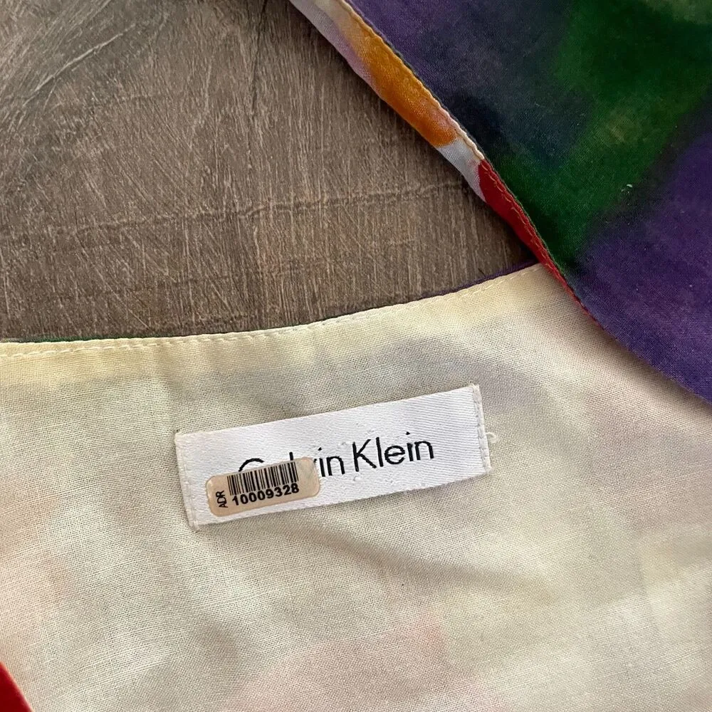 Vtg Calvin Klein Dress Women Summer Classic Colorful Floral Capped Sleeve Size M - Image 2