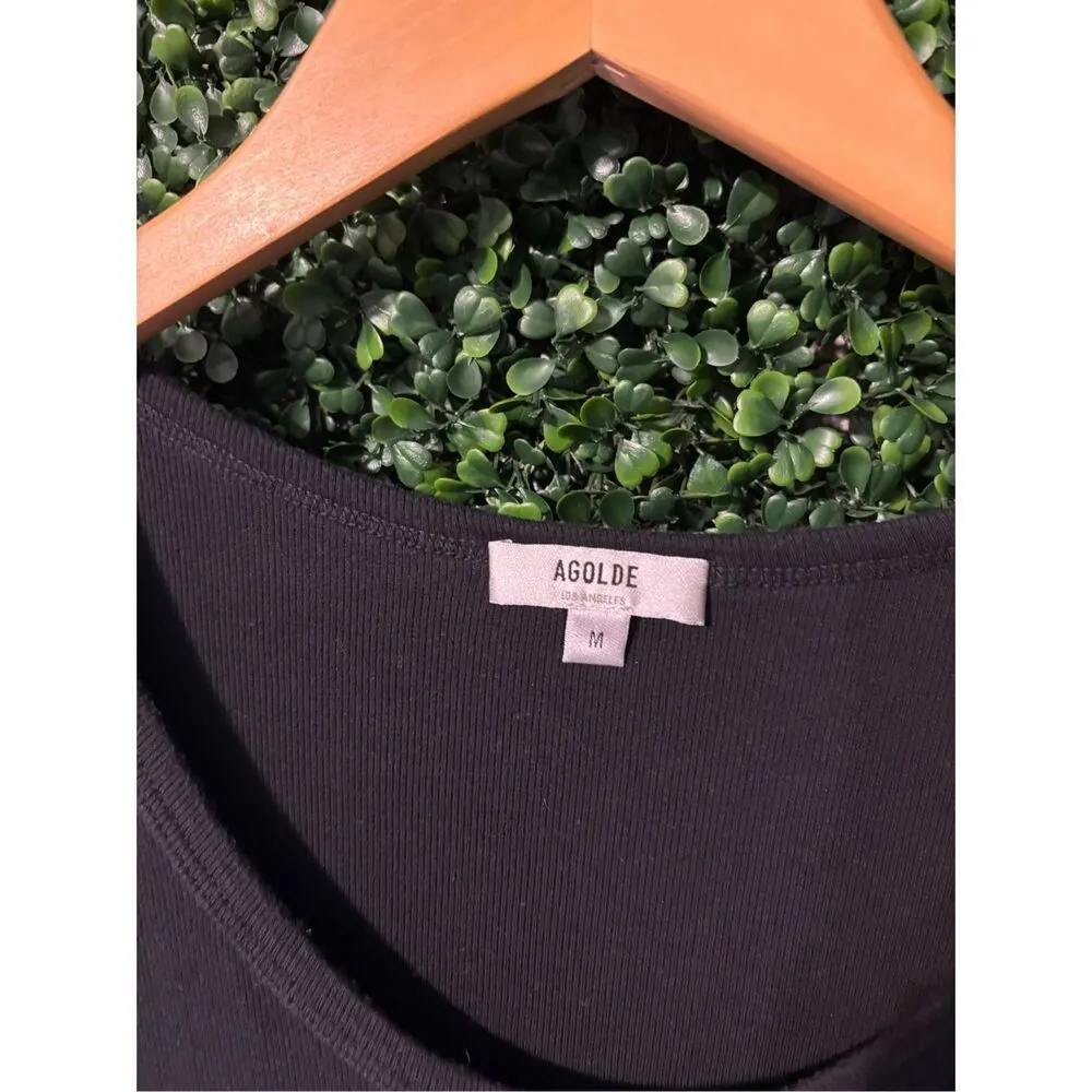 AGOLDE Black Short Sleeve Ribbed Bodysuit Black Sz Medium - Image 2