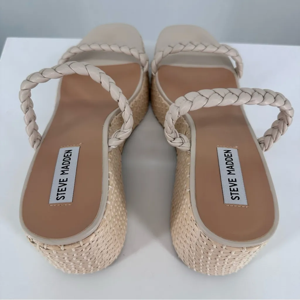 Steve Madden Daija Woven Faux Leather Platform Sandals in Bone size 10 - Image 7