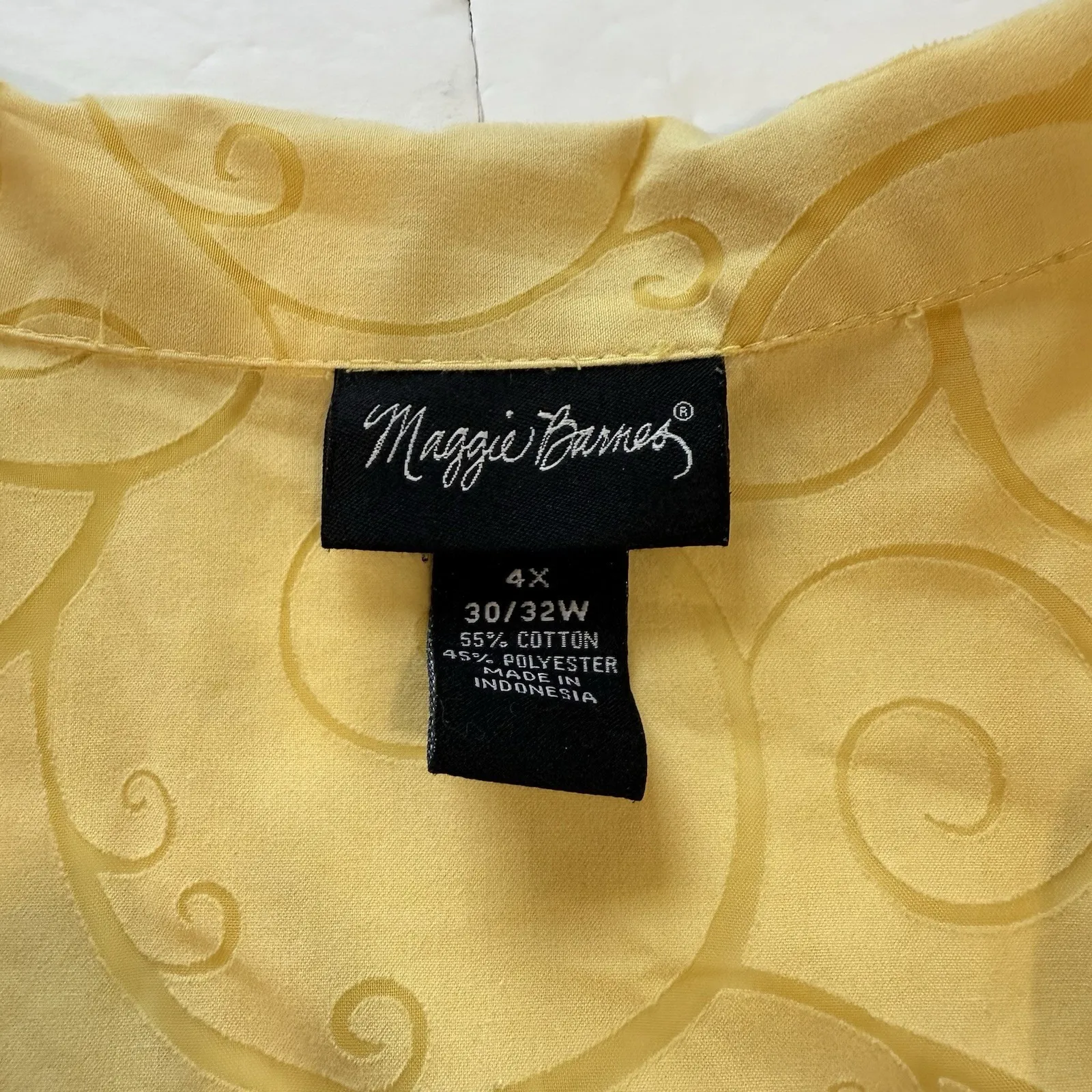 Maggie Barnes Butter Yellow Scroll Flare Ruffle Sleeve Button Up‎ Blouse Size 4X - Image 12