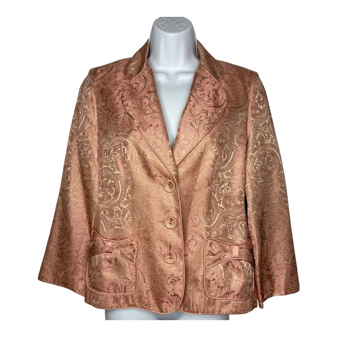 Laundry by Shelli Segal Blazer‎ Jacket Pink Gold Paisley Brocade Career Size 6 - Image 11