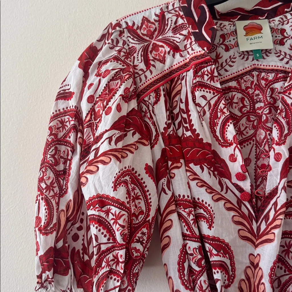 FARM RIO Off-White Green Floral Cascade Lenzing Ecovero mid Dress, small, $280 - Image 6