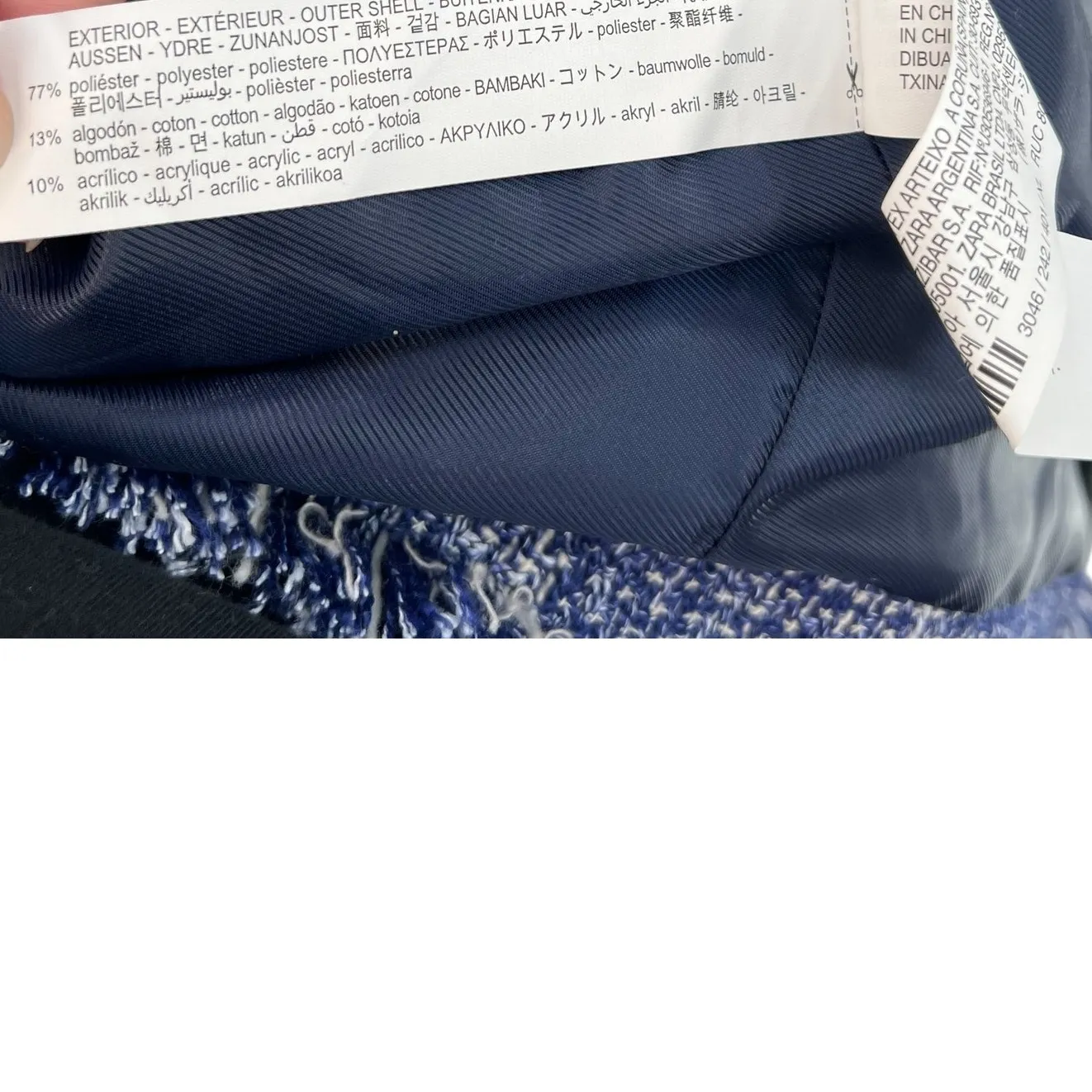 Zara Tweed Tailored Jacket Blazer Frayed Buttons Blue Size XL - Image 11