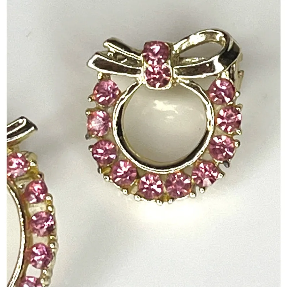 VTG 1950's Pink Rhinestone SCATTER PINS BROOCH Set (2) Round Gold Pin / Pendant - Image 5
