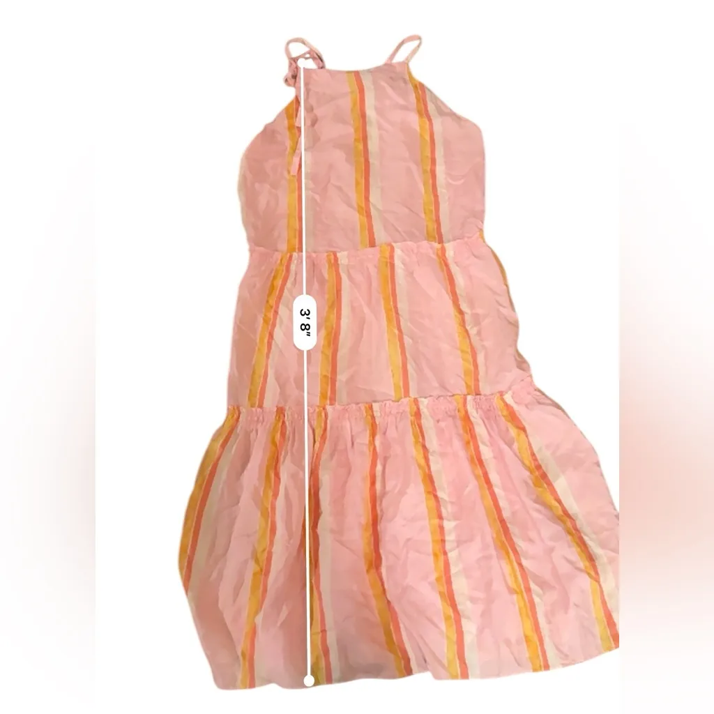 RTR Club Monaco Amirra Silk Pink Multi Stripe Sleeveless Tiered Midi Dress Sz 6 - Image 11