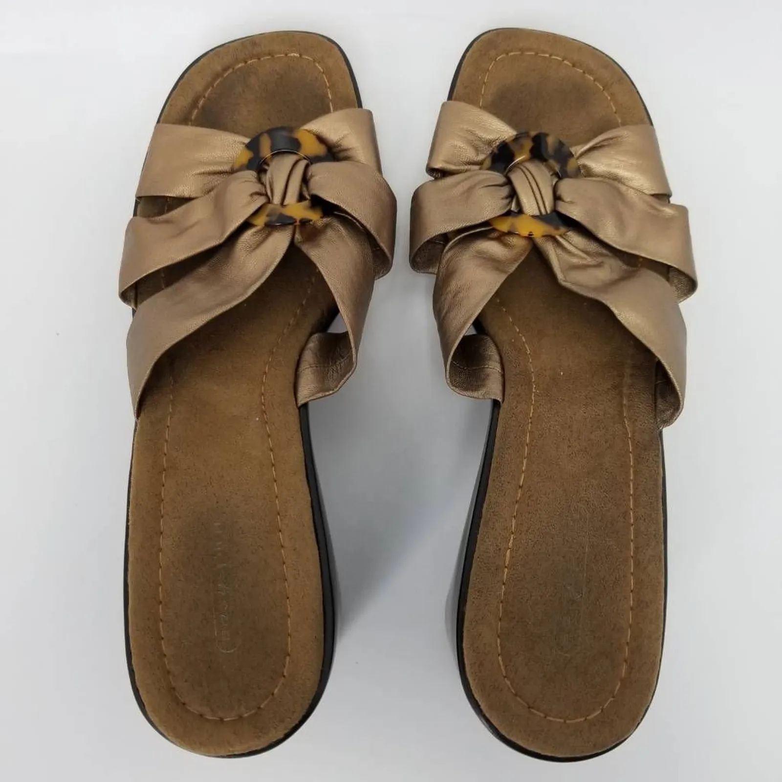 Easy Spirit Womens Vanisht Sandals Brown Leather Wedge Heels Slip Ons 9.5 M - Image 3