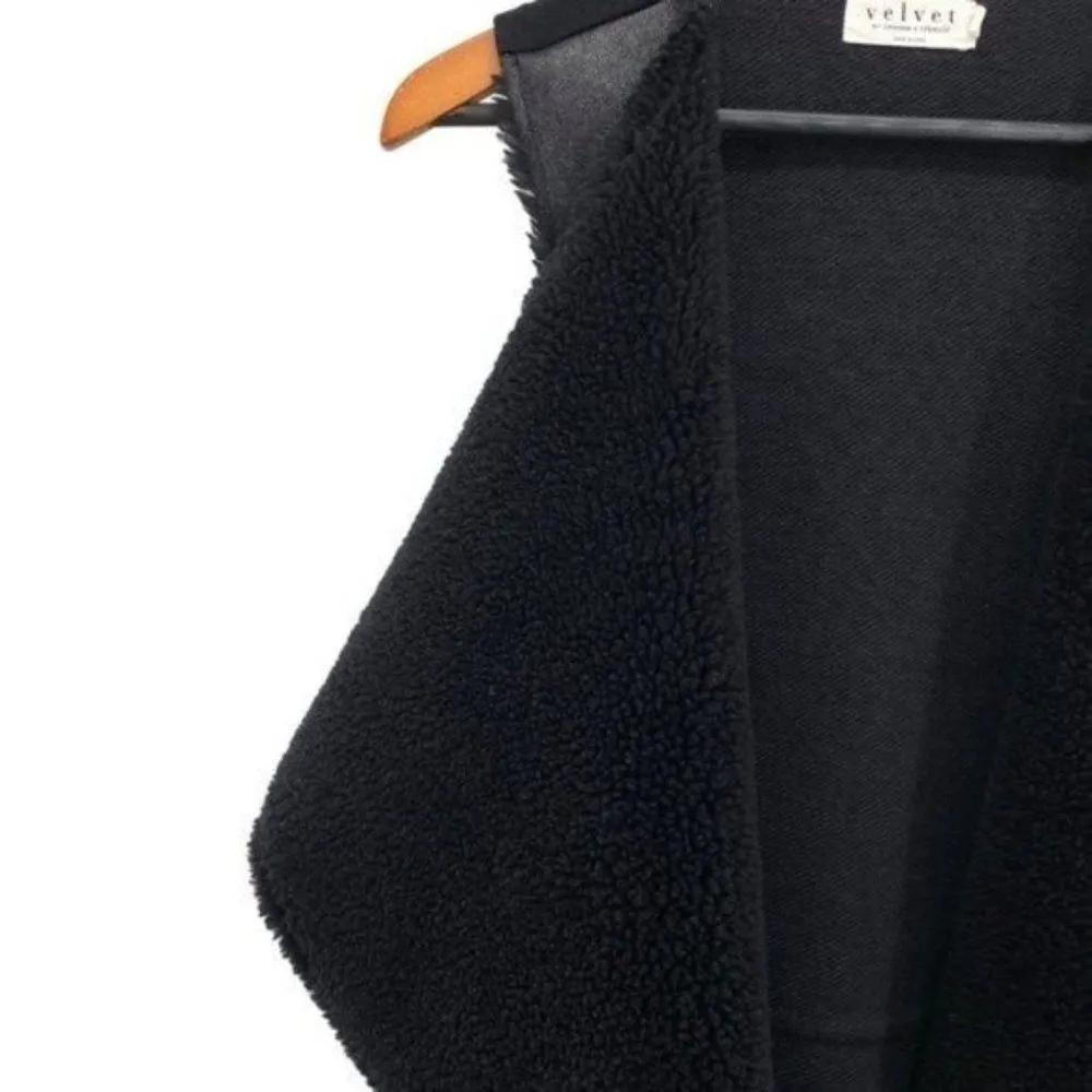 Velvet by Graham & Spencer Black Suede Sherpa Open Front Vest Penny Lane - Image 9