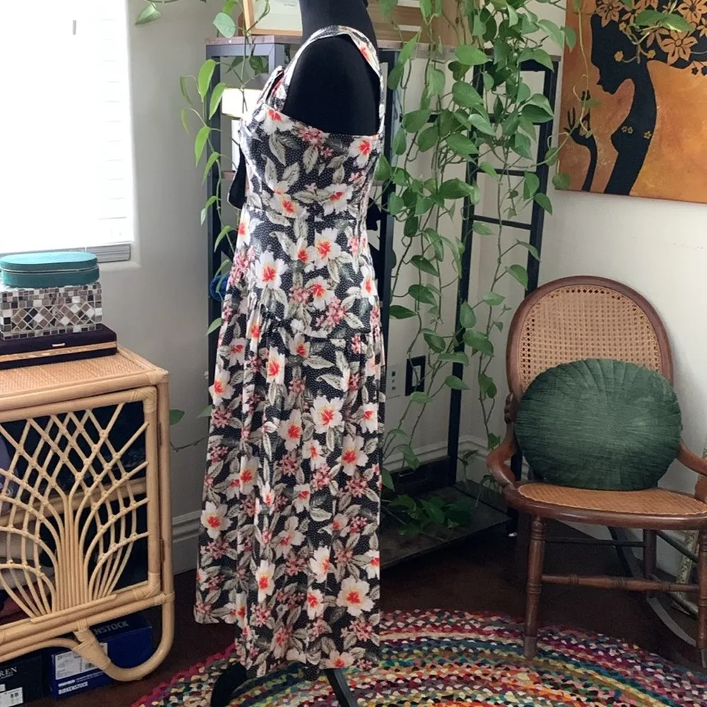 Rebecca Taylor Polka Dot Hawaiian Floral Sleeveless Bow Detail Midi Dress Size 2 - Image 2