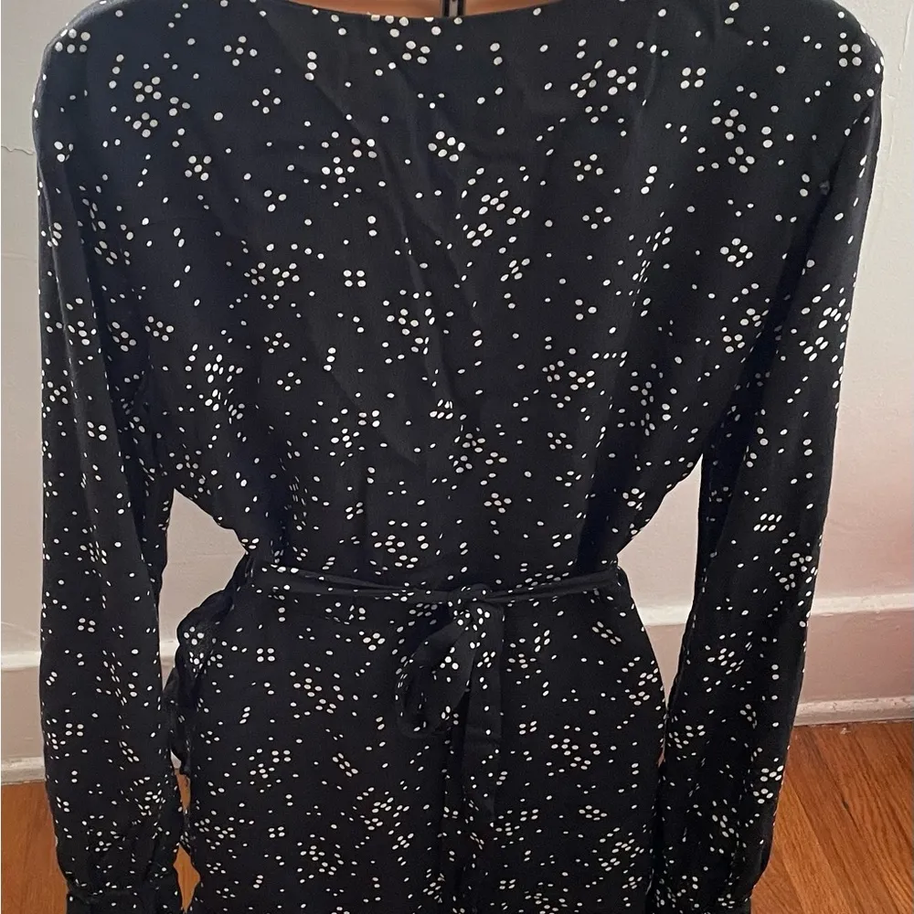 Privacy Please Revolve wrap black polka dots long sleeve mini dress, size S boho - Image 9