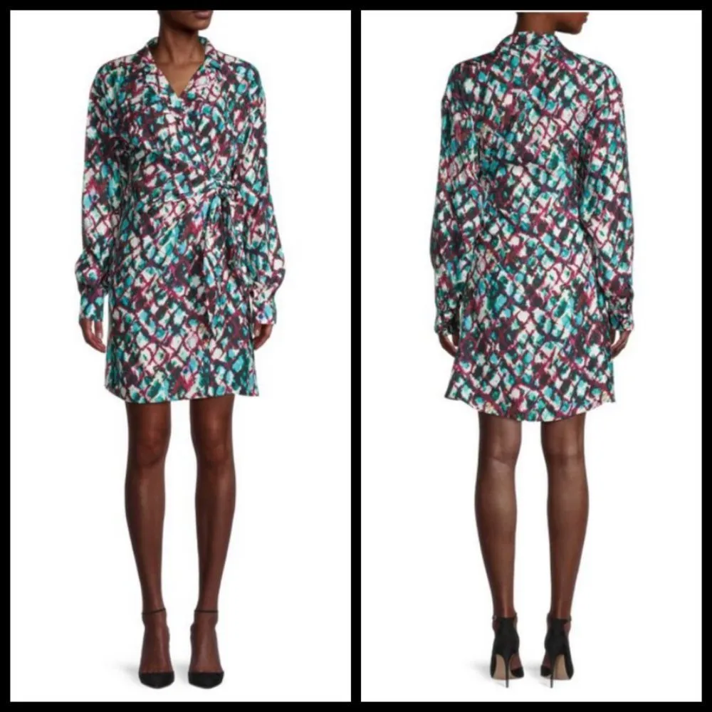 💕SALONI💕 Mari Wrap Dress ~ Amrita Watercolor US 2 Mini 100% Silk Charmeuse - Image 6