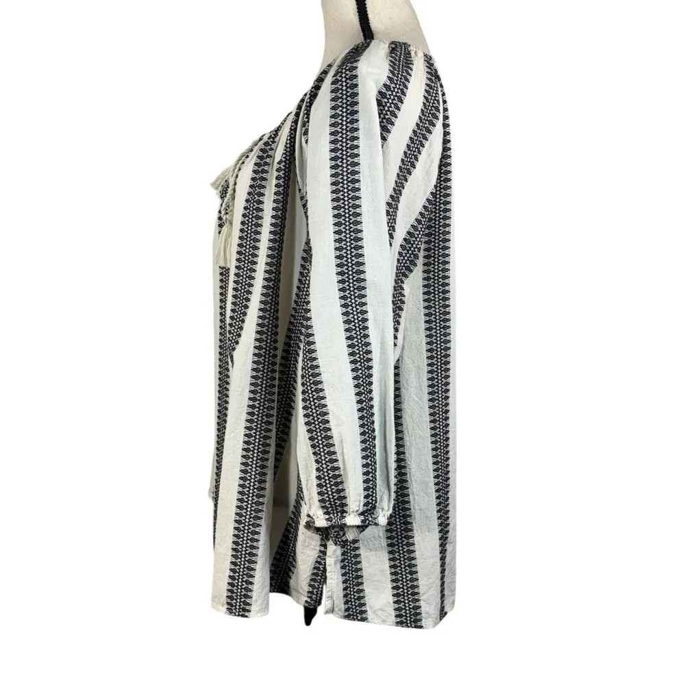 Lane Bryant SZ 18/20 Top Striped Keyhole 3/4 Balloon Sleeve Tie Tasseled Slits - Image 6