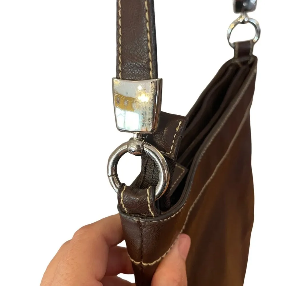 Liz Claiborne Shoulder bag Crossbody Zipper Purse Brown Pebbled Veg Leather Med - Image 9