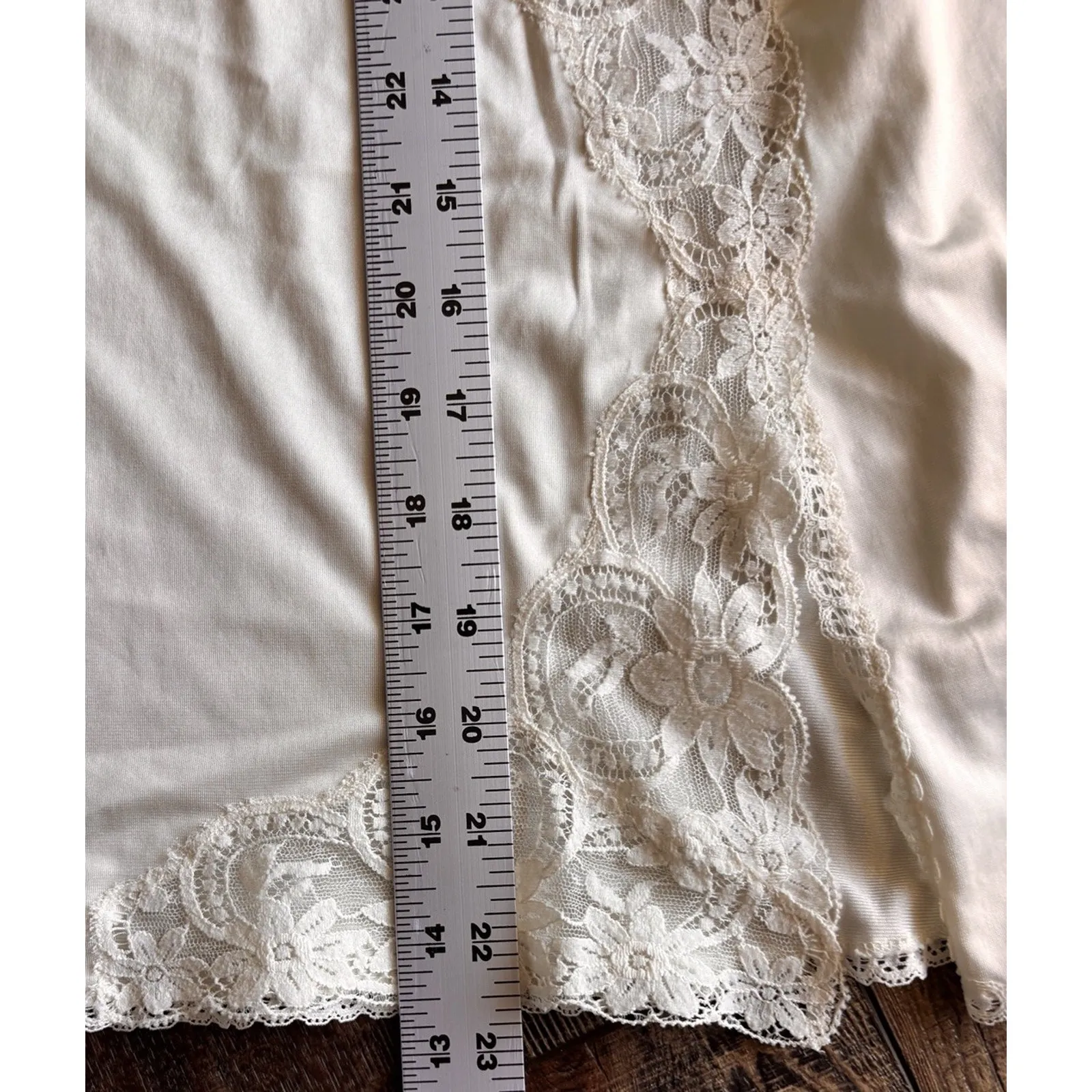Vintage Loraine half slip Antique White Slit lace 23" nylon Large Nylon - Image 2
