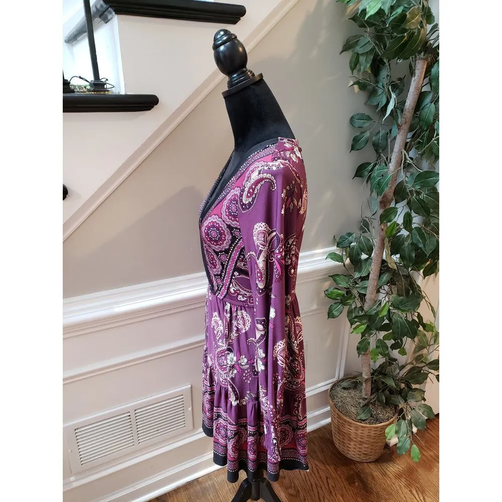 Venus Women's Size M Purple Paisley Print Belted Dress Polyester Spandex - Image 7