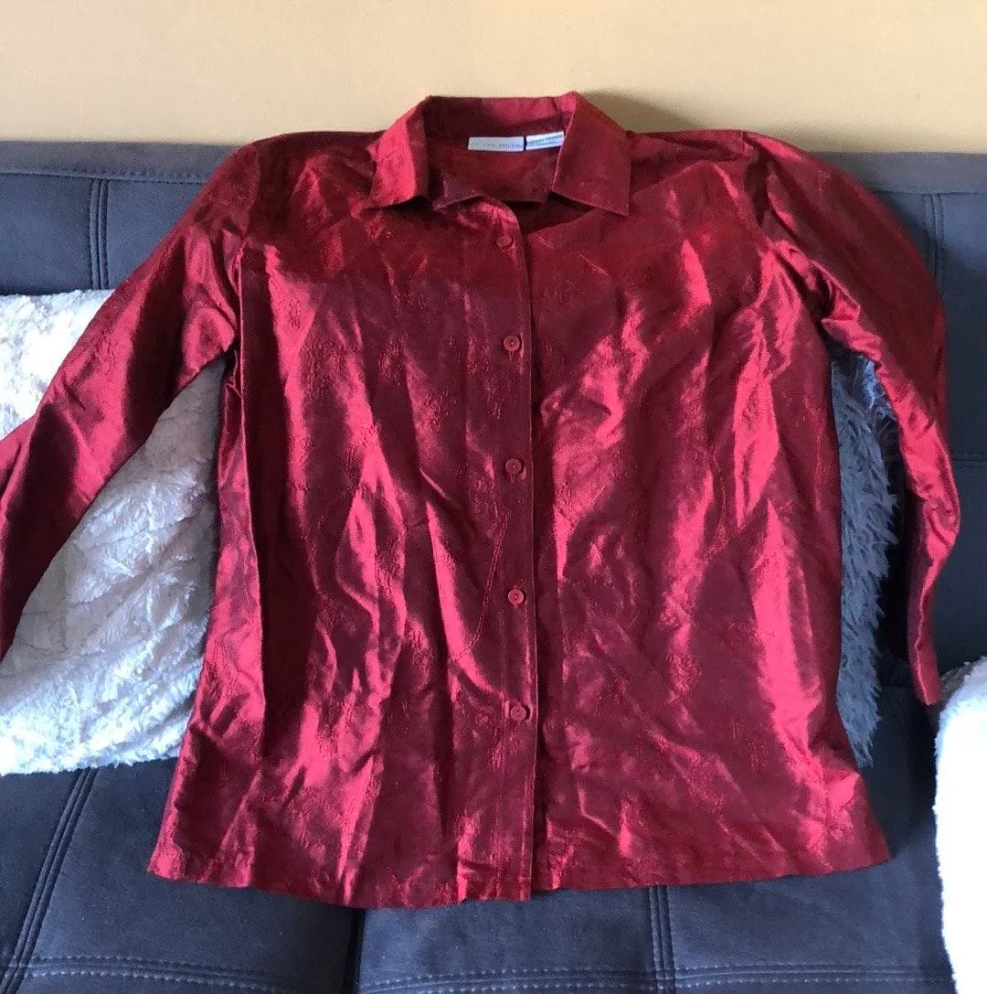 Classic Red Button Down Shirt Medium - Image 4