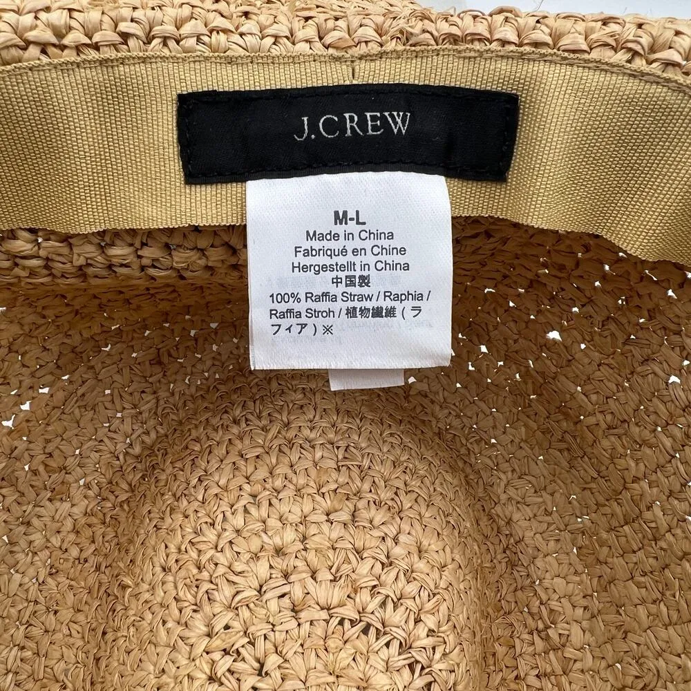 J. Crew Raffia Straw Crochet Brim Hat F1722 Packable Vegan Tan - Image 3
