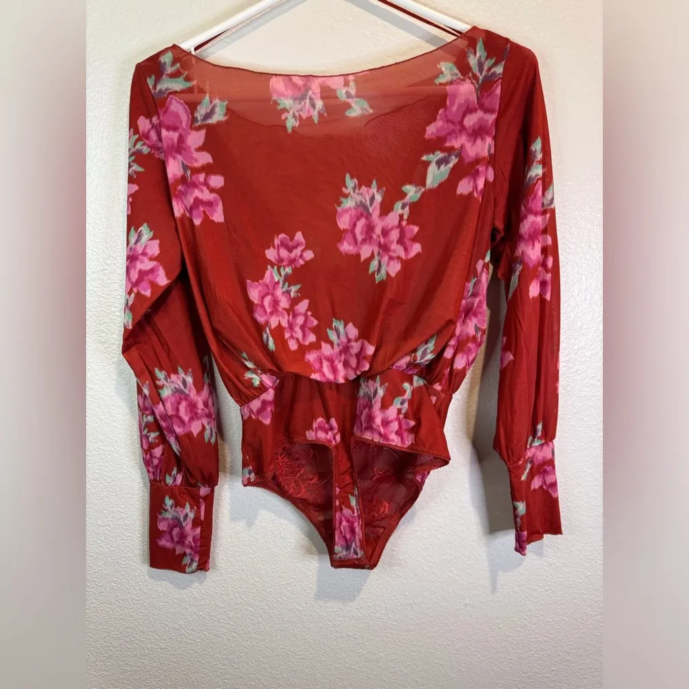 Free People‎ Intimately NWOT Undercover Printed Bodysuit Cherry Combo Top - Image 5