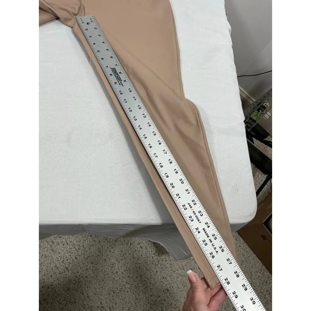 Womans Kensie Jeans Faux Leather Straight Leg Pants 12/31 Nude Zip Button Close Tan - Image 8