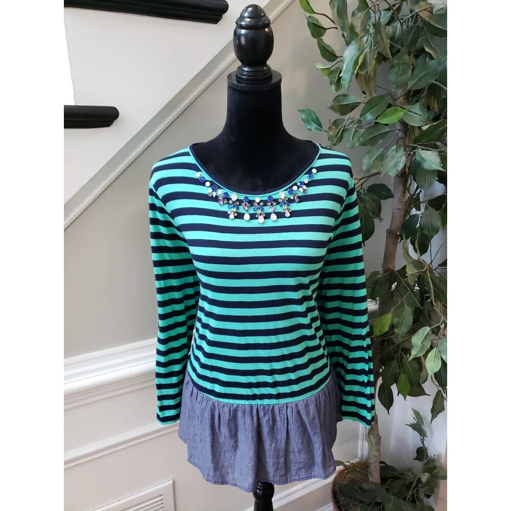 Women's Crown & Ivy Green Striped Long Sleeve Top XL Pullover Outdoor - Image 2