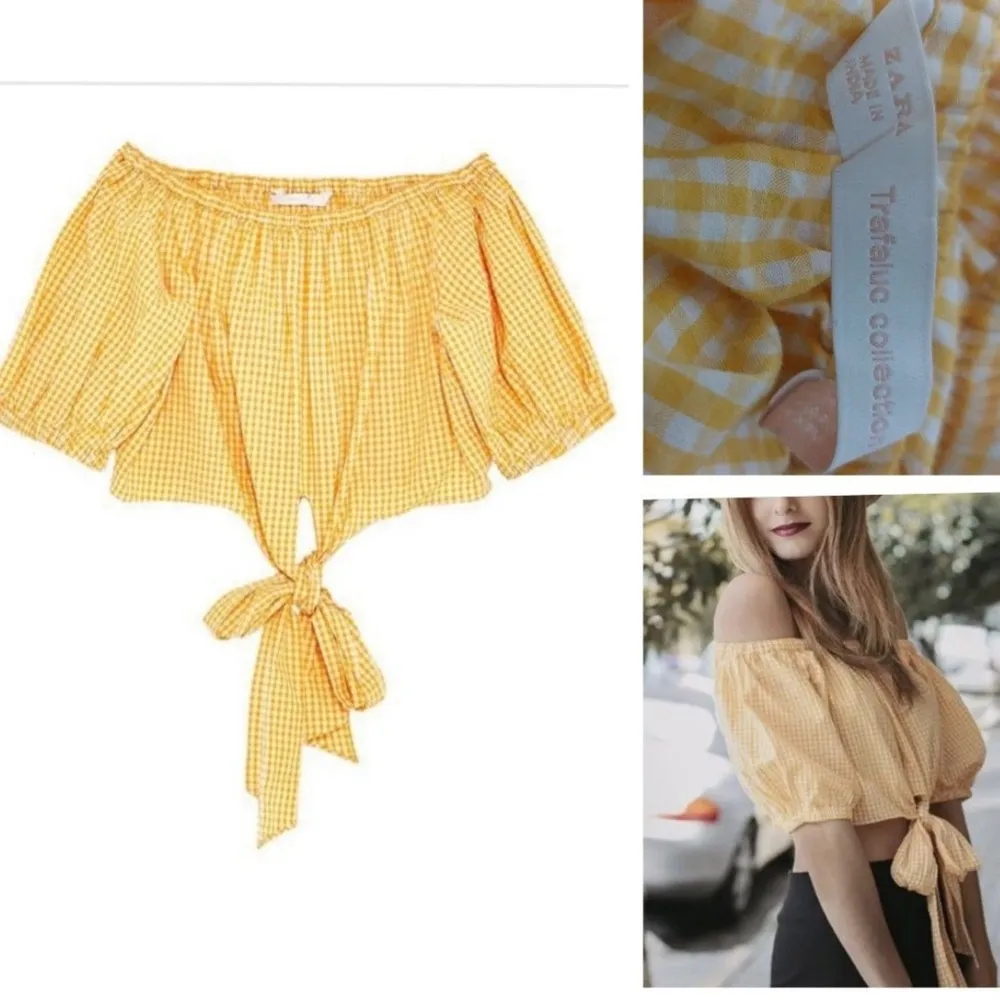 Zara Blogger Favorite Yellow Gingham Off the Shoulder Crop Top Small - Image 6