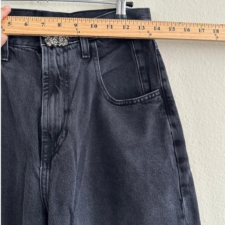 7 For All‎ Mankind Jennifer Baggy 90's Jean 26 Night Iris Beaded Flower Wide Leg - Image 13