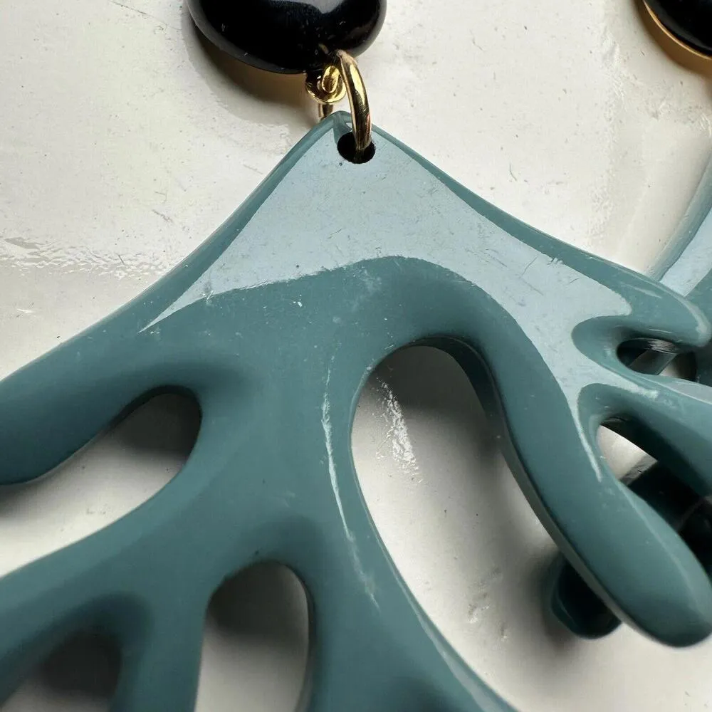 Katie Bartels Statement Blue Lacquer Coral Earrings Pierced Dangle Drop Earrings - Image 3