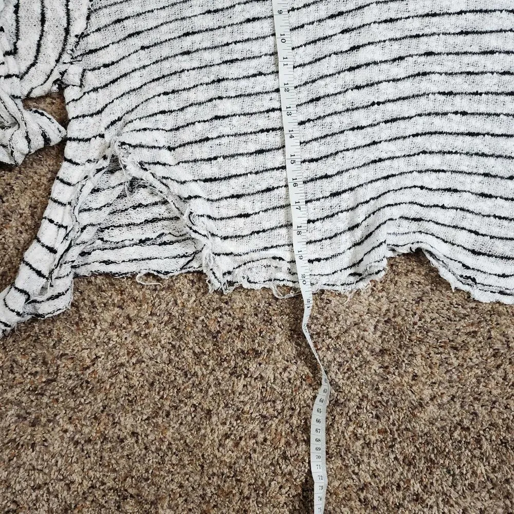 We The Free Island Girl Hacci Striped Pullover Sweater White Small Knit Raw Hem - Image 6