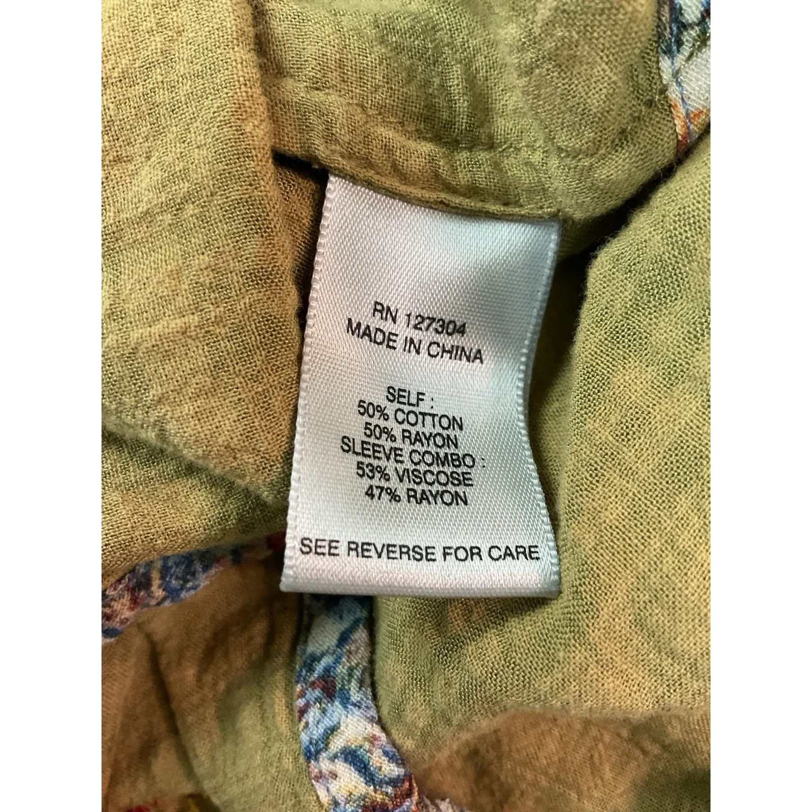 JOHN MARK Size M Embroidered Olive w/ Blue Floral Loose Tunic Blouse $119 - Image 9