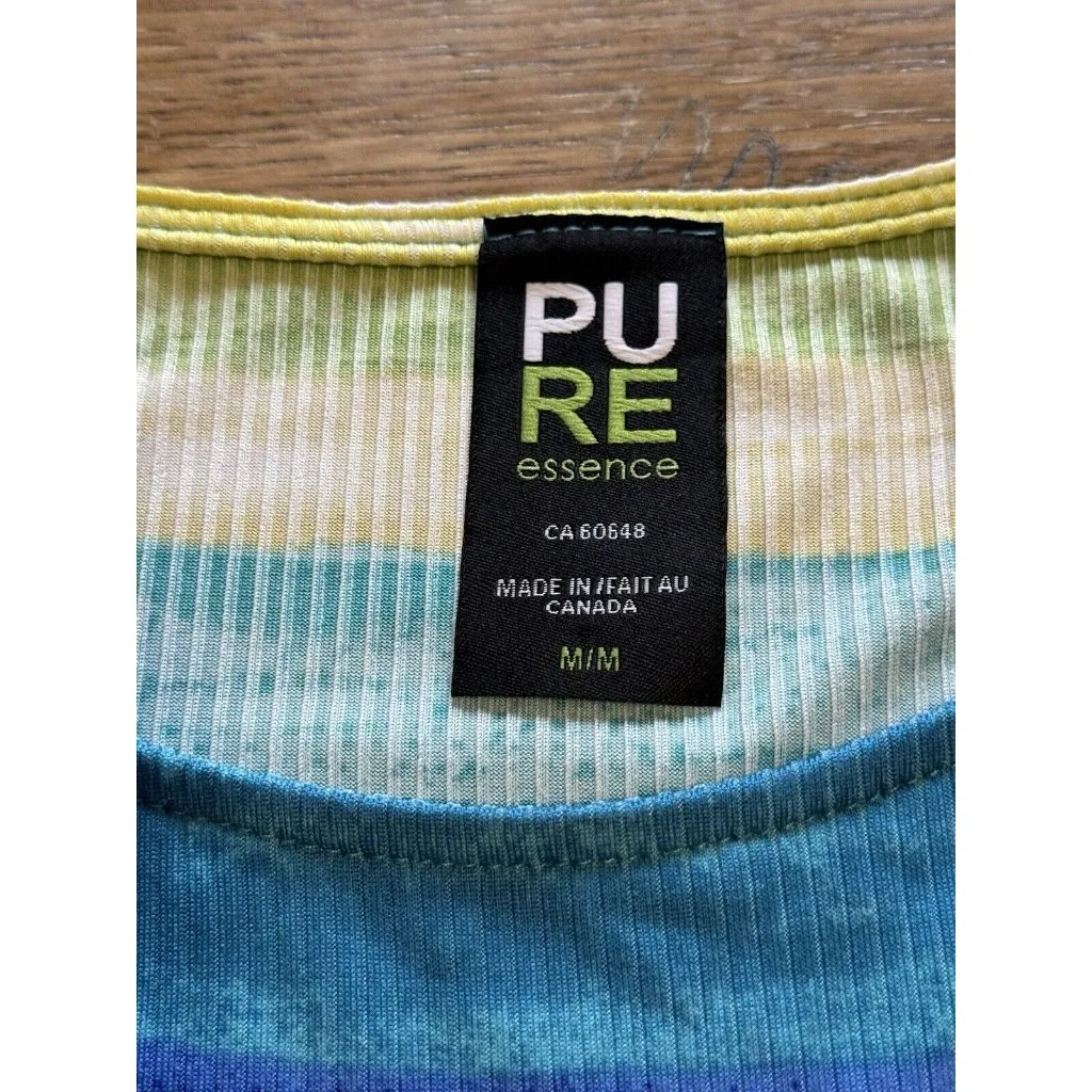 Pure Essence‎ Women Colorful Short Sleeve Stretchy Ribbed Size Medium Shirt - Image 3