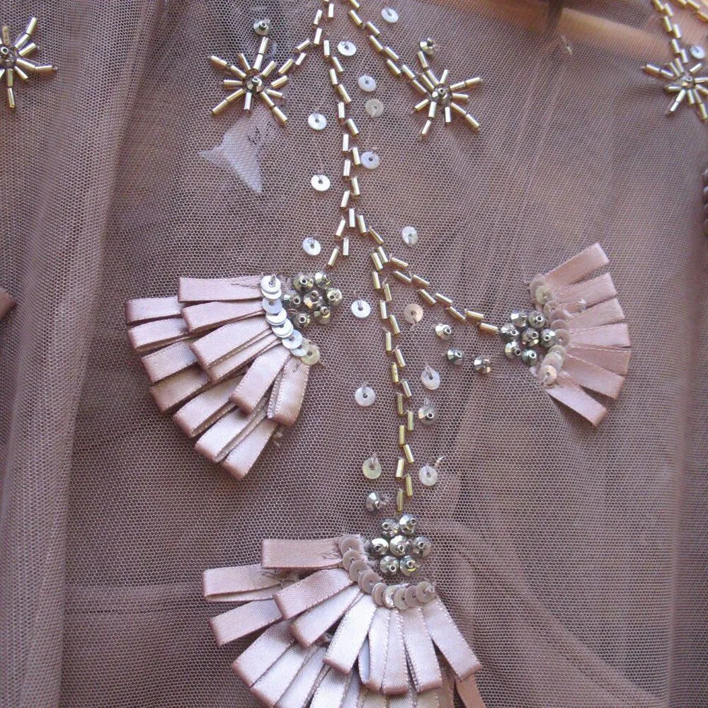 MAC DUGGAL 9257 Brown Embellished Long Flare Sleeve Mesh A-Line Dress - Image 8