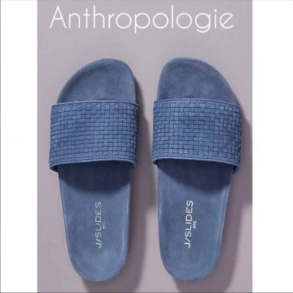 Anthropologie J / Slides Naomi Woven Leather Sandal EUC Slate Blue 6 - Image 2