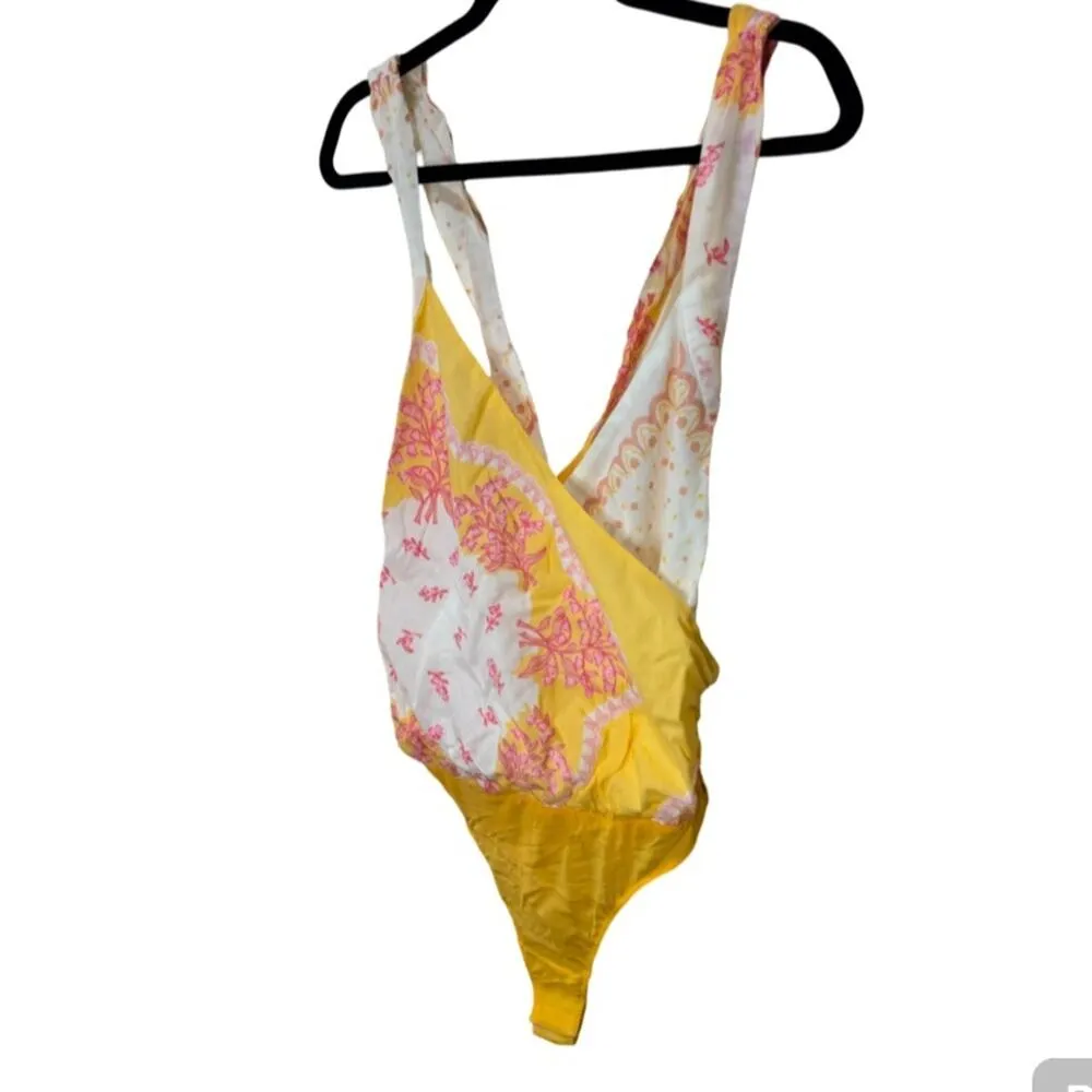 Free People Sweet Thing Mixed Print Cotton Bodysuit - Marigold Combo Size M - Image 6