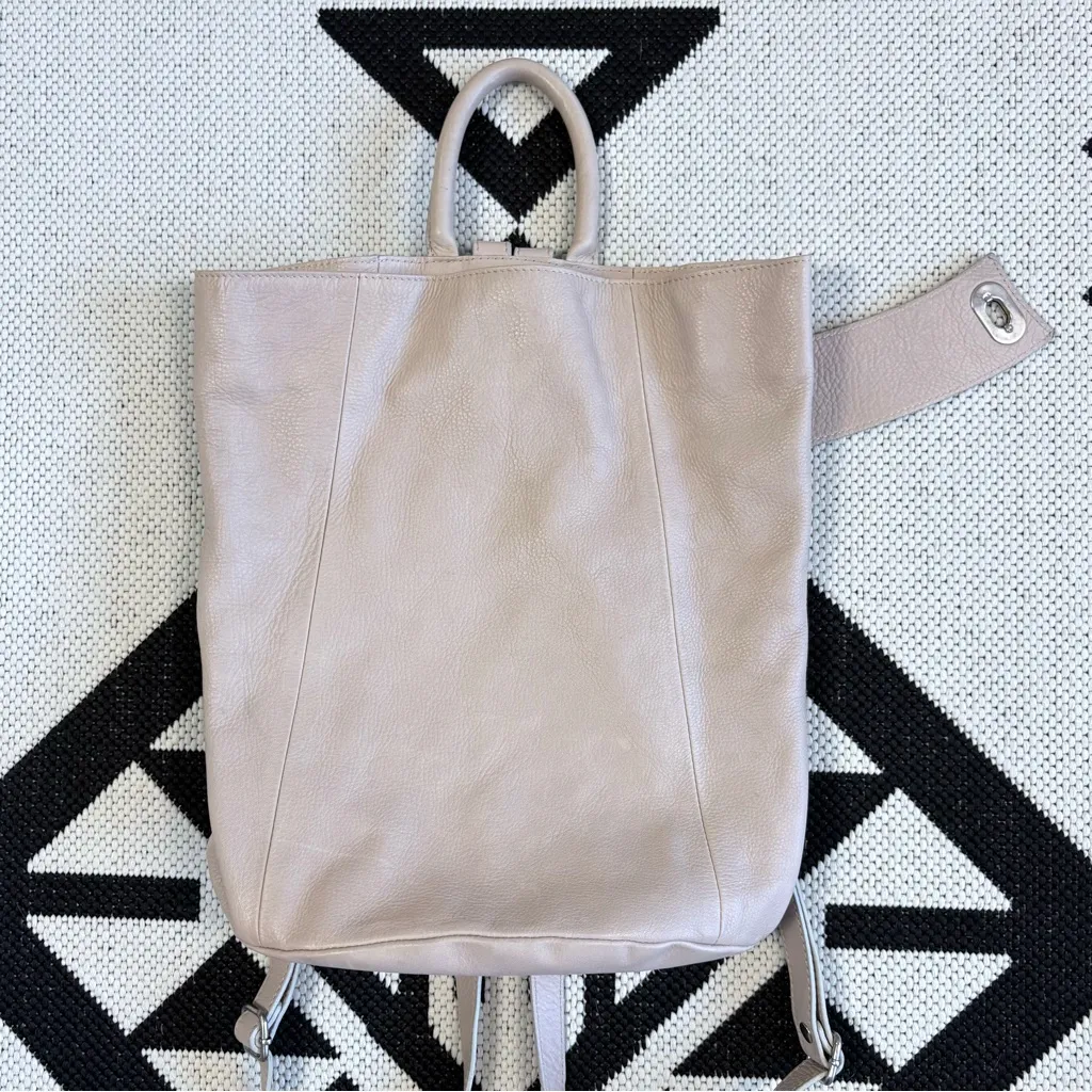 Garnet Hill Lucca Leather Backpack in Light Taupe/Beige - Image 2