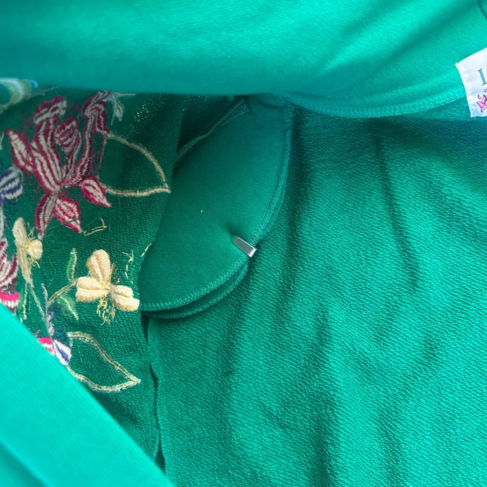 Vintage 1980s Lacy Afternoon Beaded‎ emerald Appliqué Duster small Green - Image 7