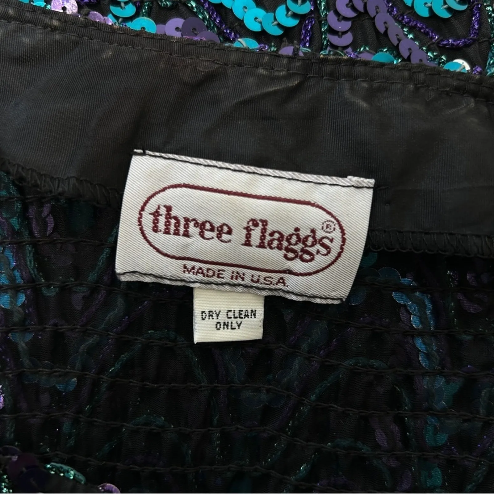 Vintage THREE FLAGGS Sequin Top Maximalist Glam Concert Unique Funky Retro Party - Image 8